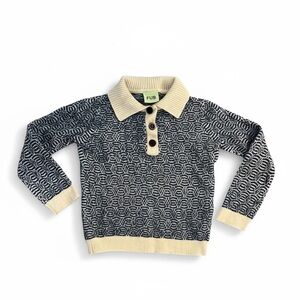 FUB Toddler Boy Sweater 100% Wool Blue Long Sleeve Knit Collared